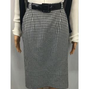 JH Collectibles Vtg B&W Gingham Plaid Lined A-Line Knee Length Skirt (Size 14)